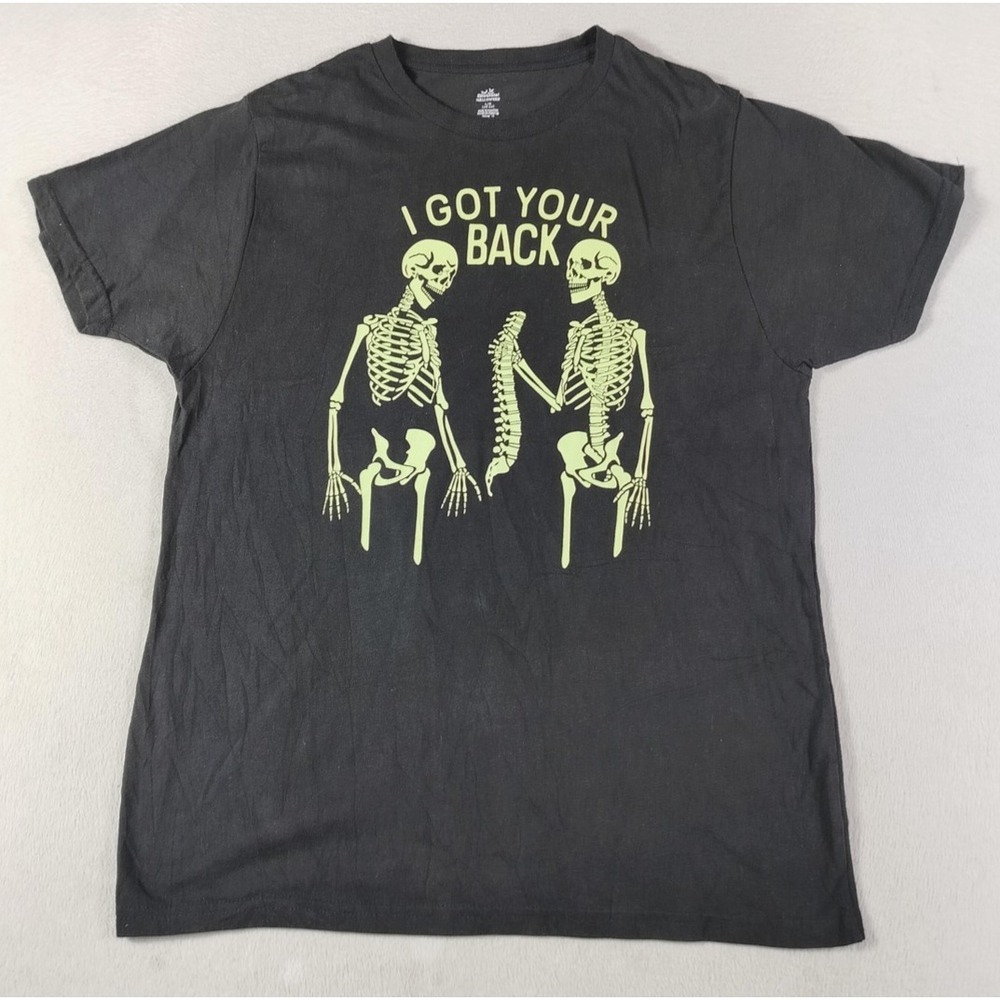 Way To Celebrate! Shirt Mens Large Black I Got Your Back Skeleton Tee Halloween